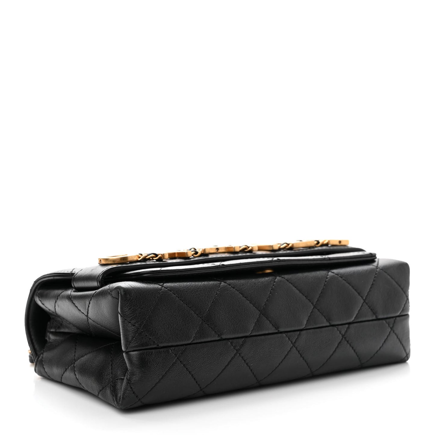Calfskin Quilted Small Enchained Flap Black