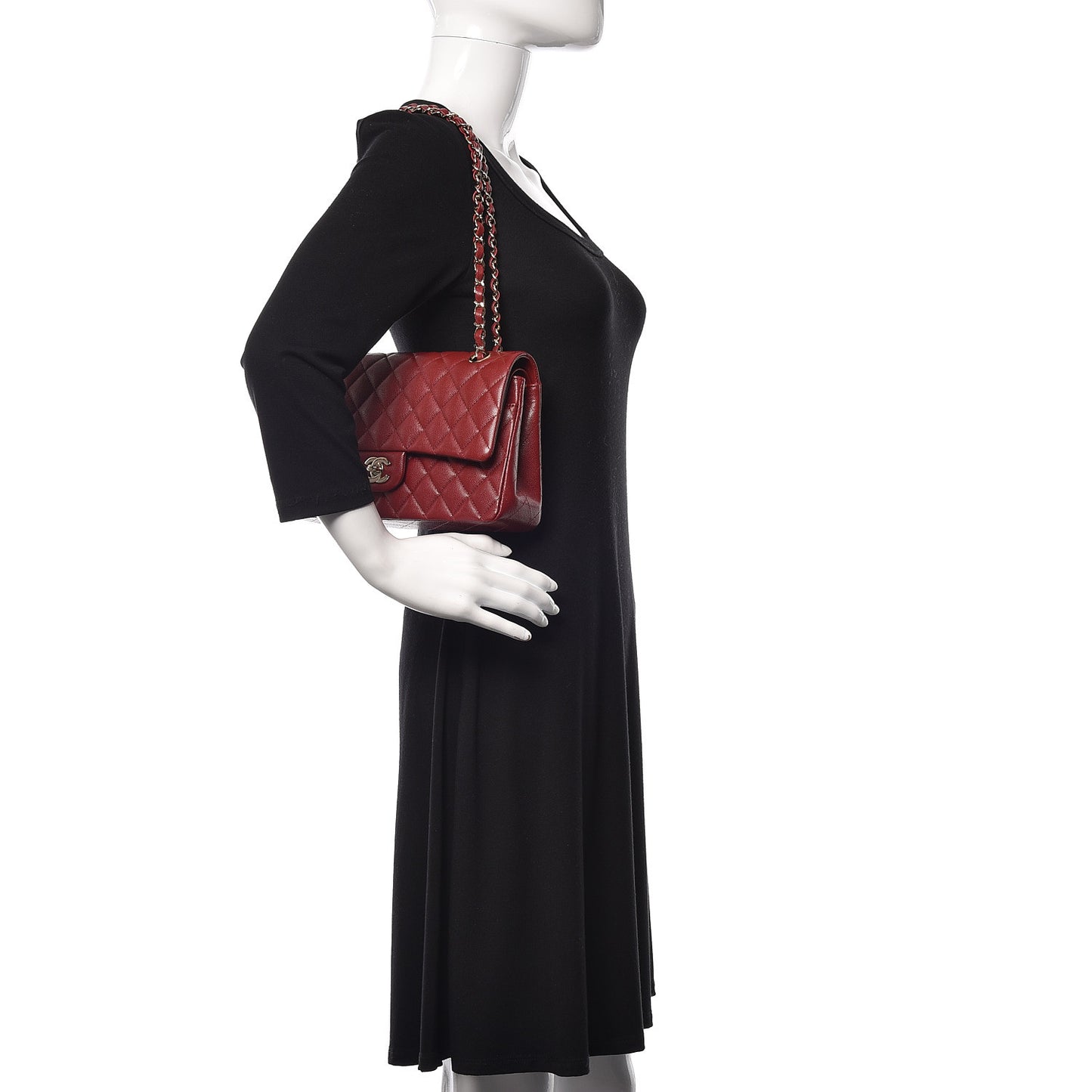 Caviar Quilted Medium Double Flap Dark Red
