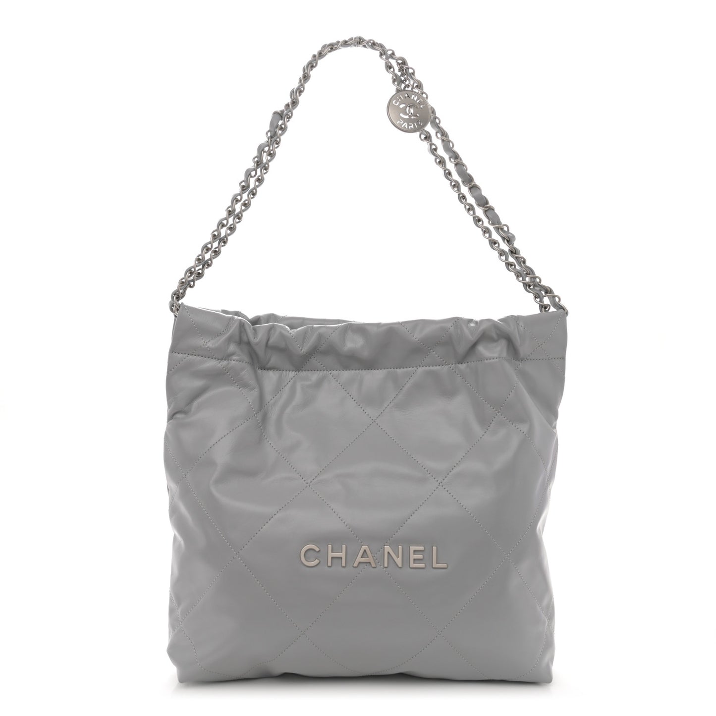 Shiny Calfskin Quilted Small Chanel 22 Grey