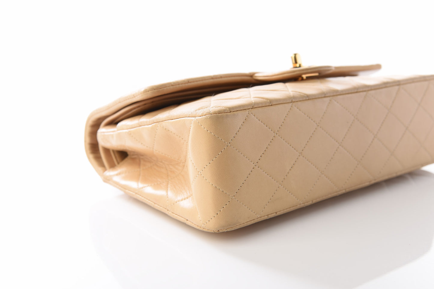 Lambskin Quilted Medium Double Flap Beige