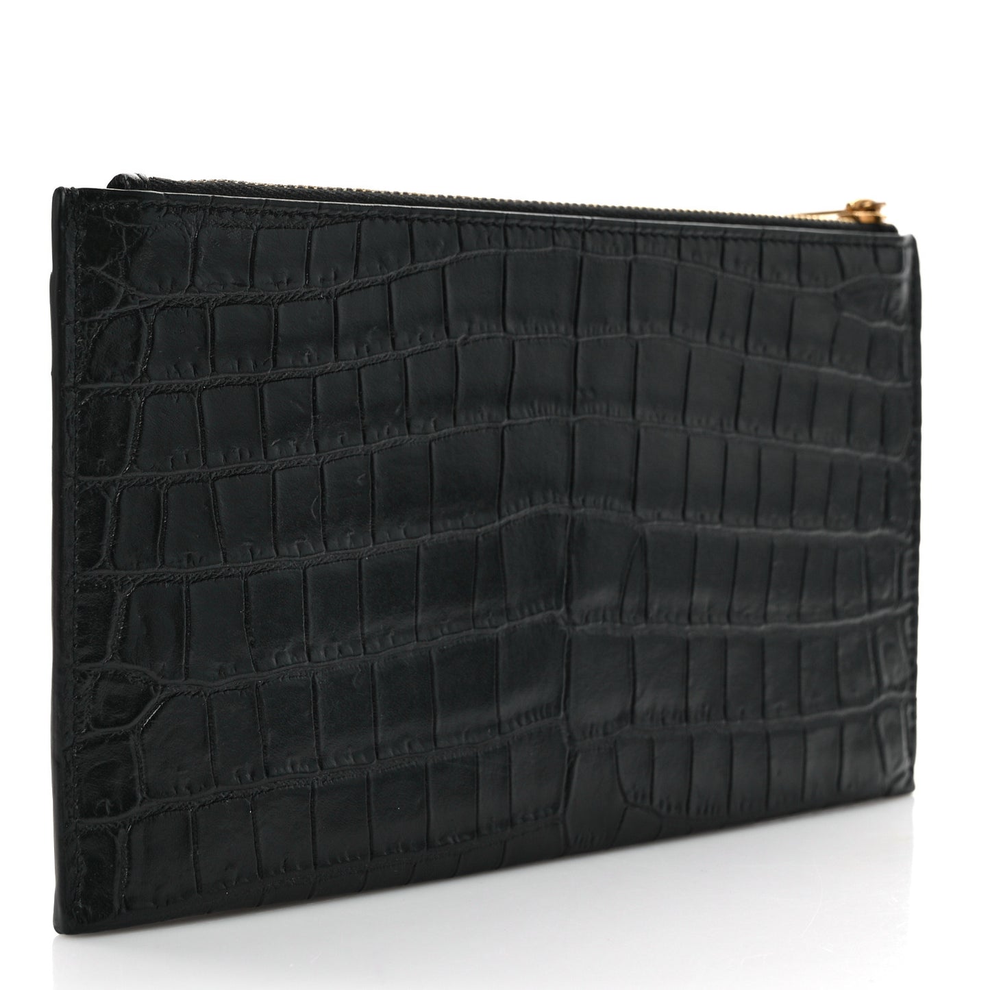 Calfskin Crocodile Embossed Monogram Bill Pouch Black