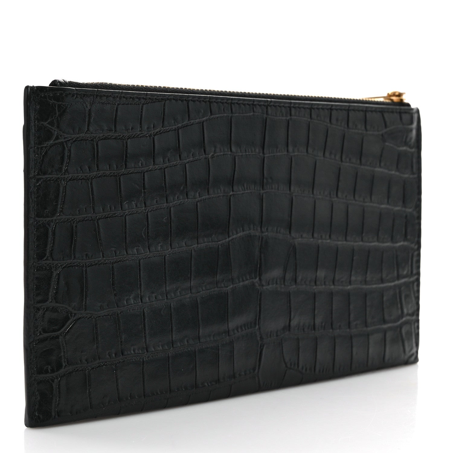 Saint Laurent Calfskin Crocodile Embossed Monogram Bill Pouch Black 3 of 7