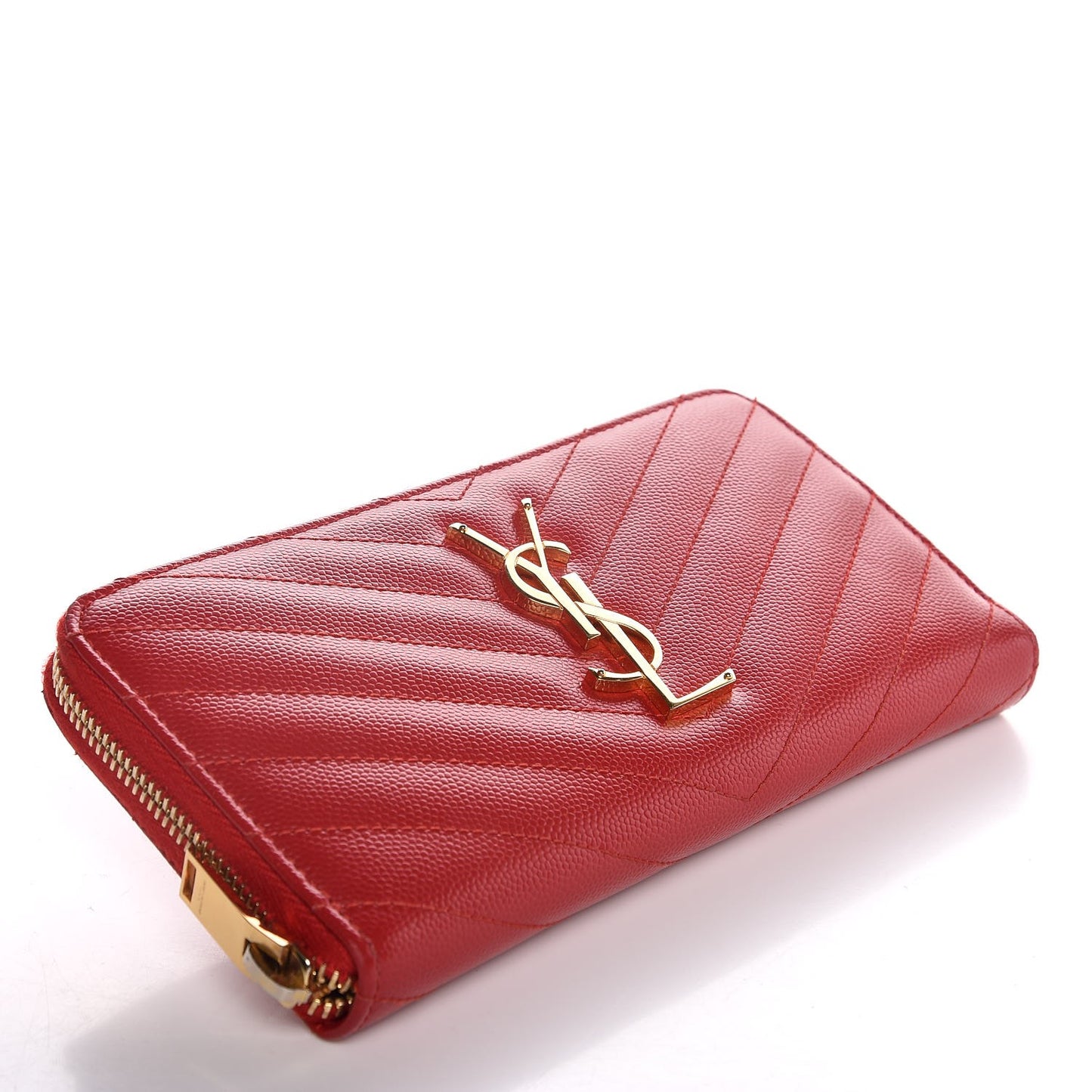 Grain De Poudre Matelasse Chevron Monogram Zip Around Wallet Red