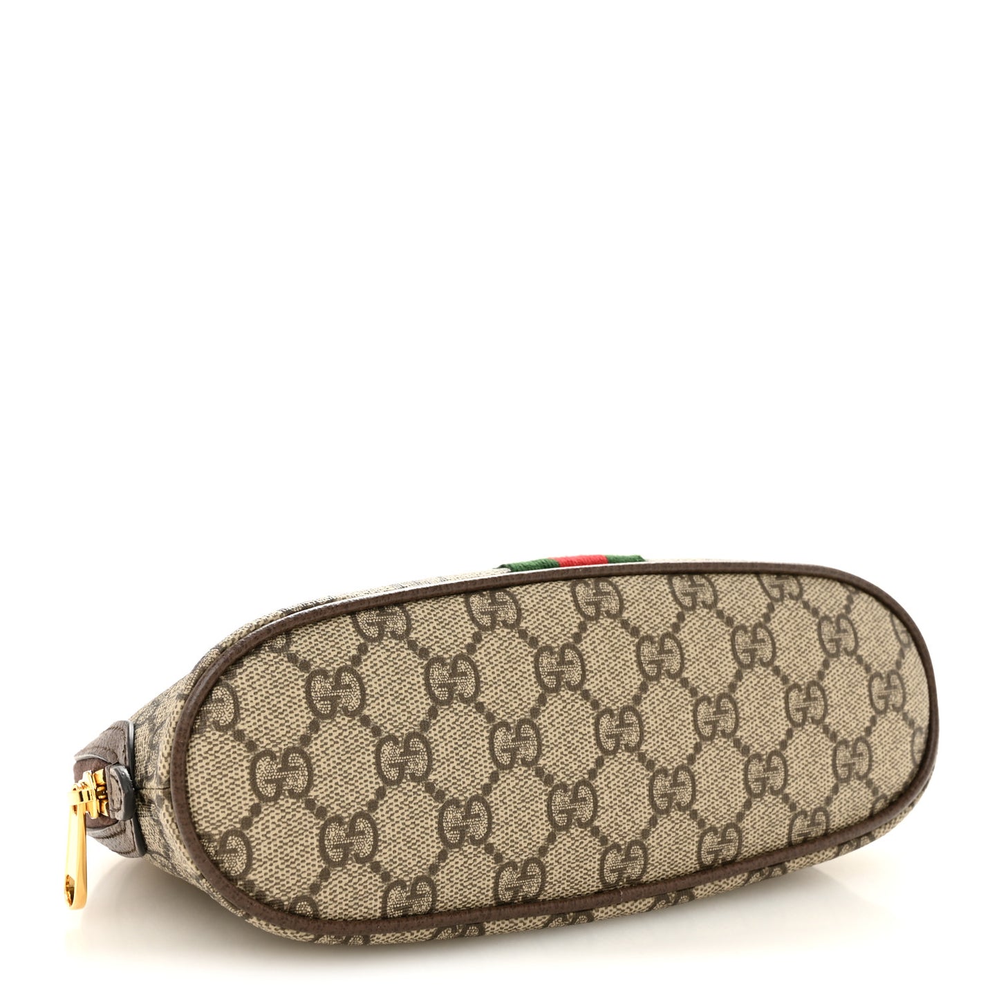 GG Supreme Monogram Textured Calfskin Web Large Ophidia Cosmetic Case  Beige Ebony New Acero