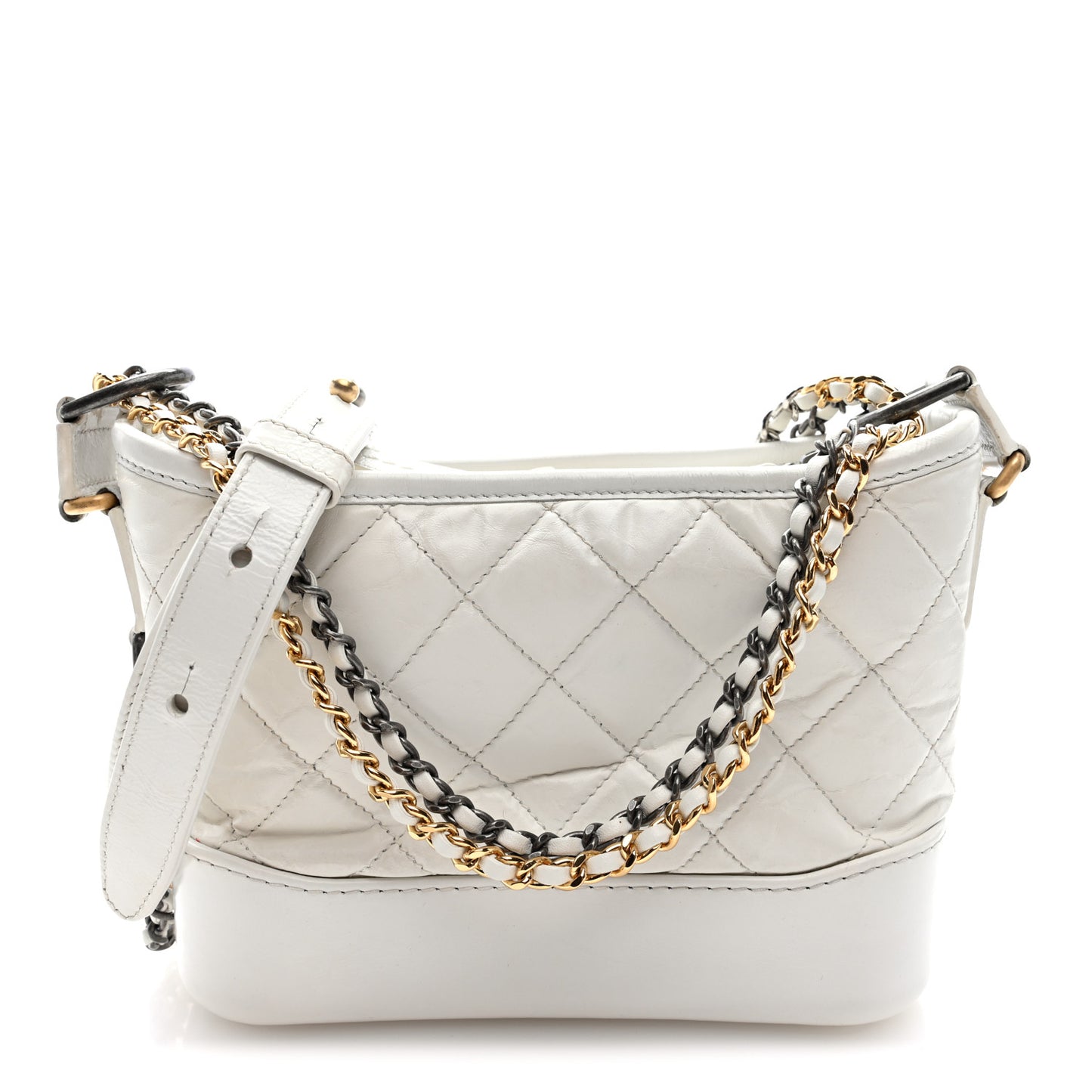 Aged Calfskin Quilted Small Gabrielle Hobo White