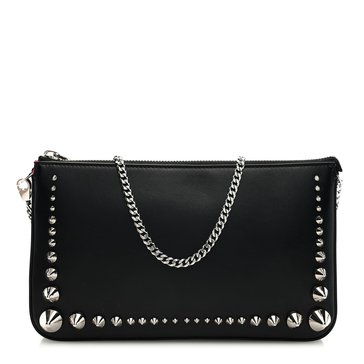 Calfskin Paris Spiked Loubila Chain Clutch Black