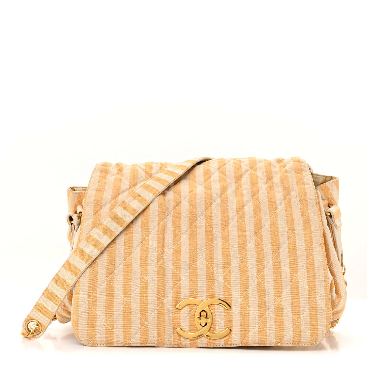 Canvas Striped CC Flap Ivory Yellow