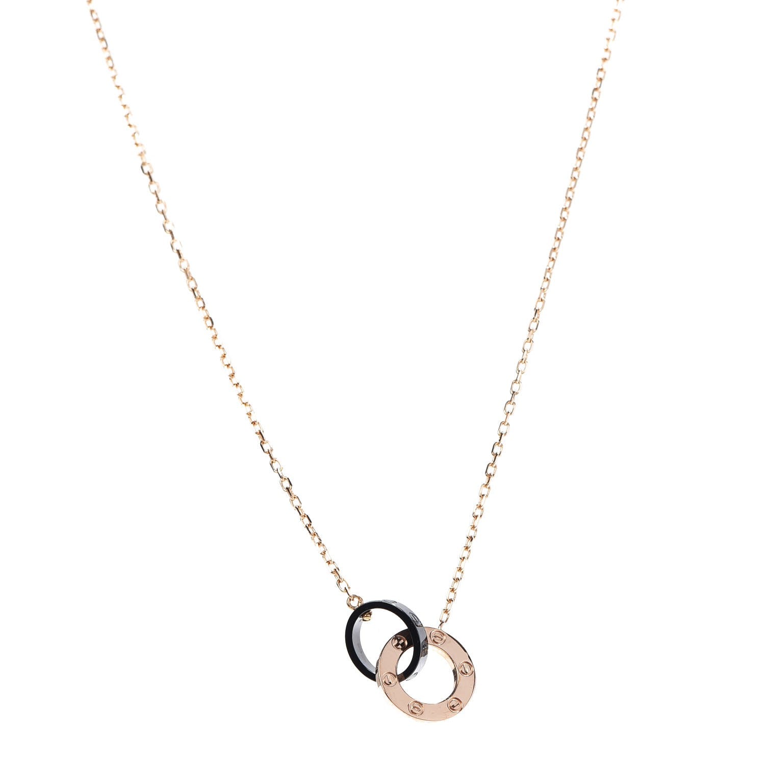 Cartier 18K Pink Gold Black Ceramic Diamond Interlocking LOVE Necklace 8 of 14