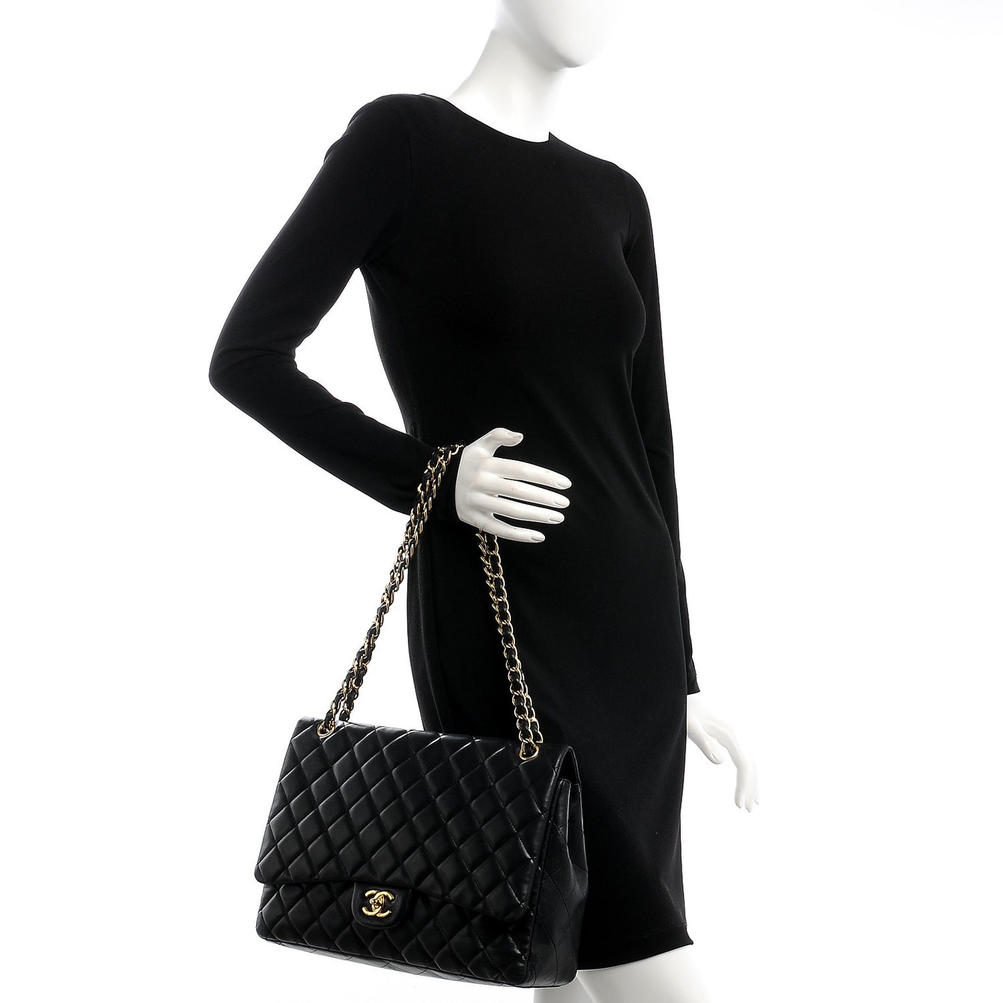 Lambskin Quilted Maxi Single Flap Black