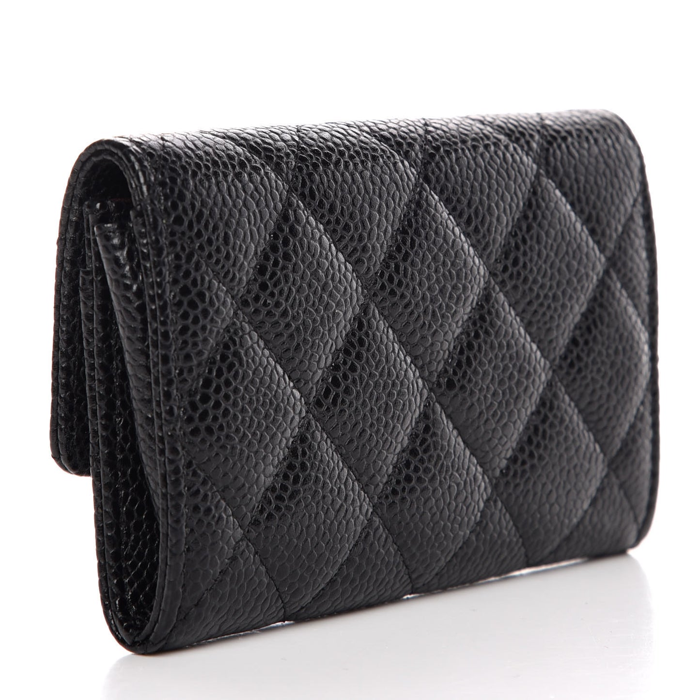 Caviar Quilted Flap Card Holder Black