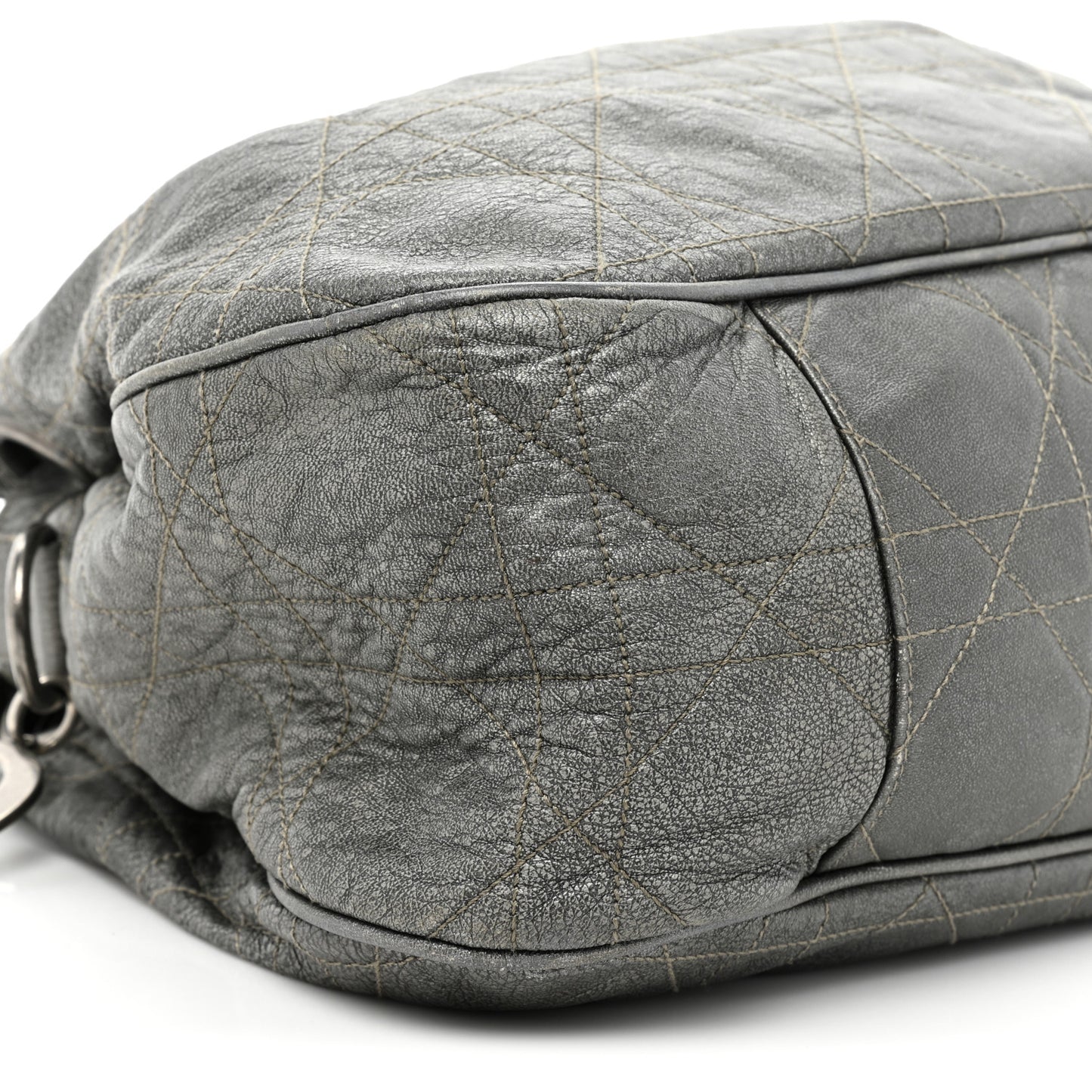 Metallic Lambskin Cannage Drawstring Bag Grey