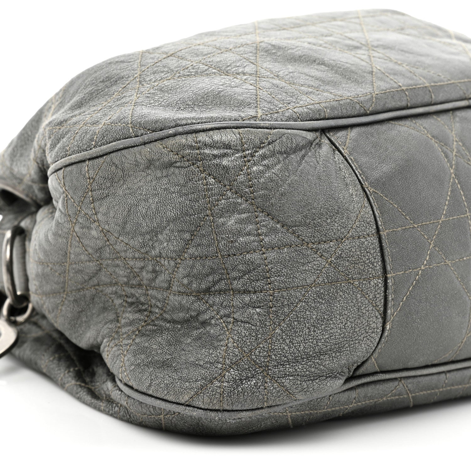 Christian Dior Metallic Lambskin Cannage Drawstring Bag Grey 9 of 21