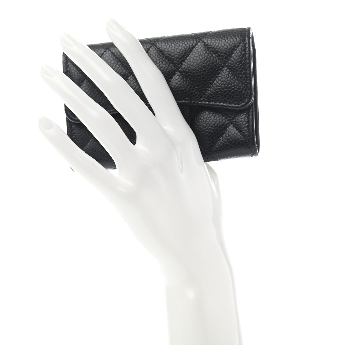 Caviar Quilted Flap Card Holder Wallet Black