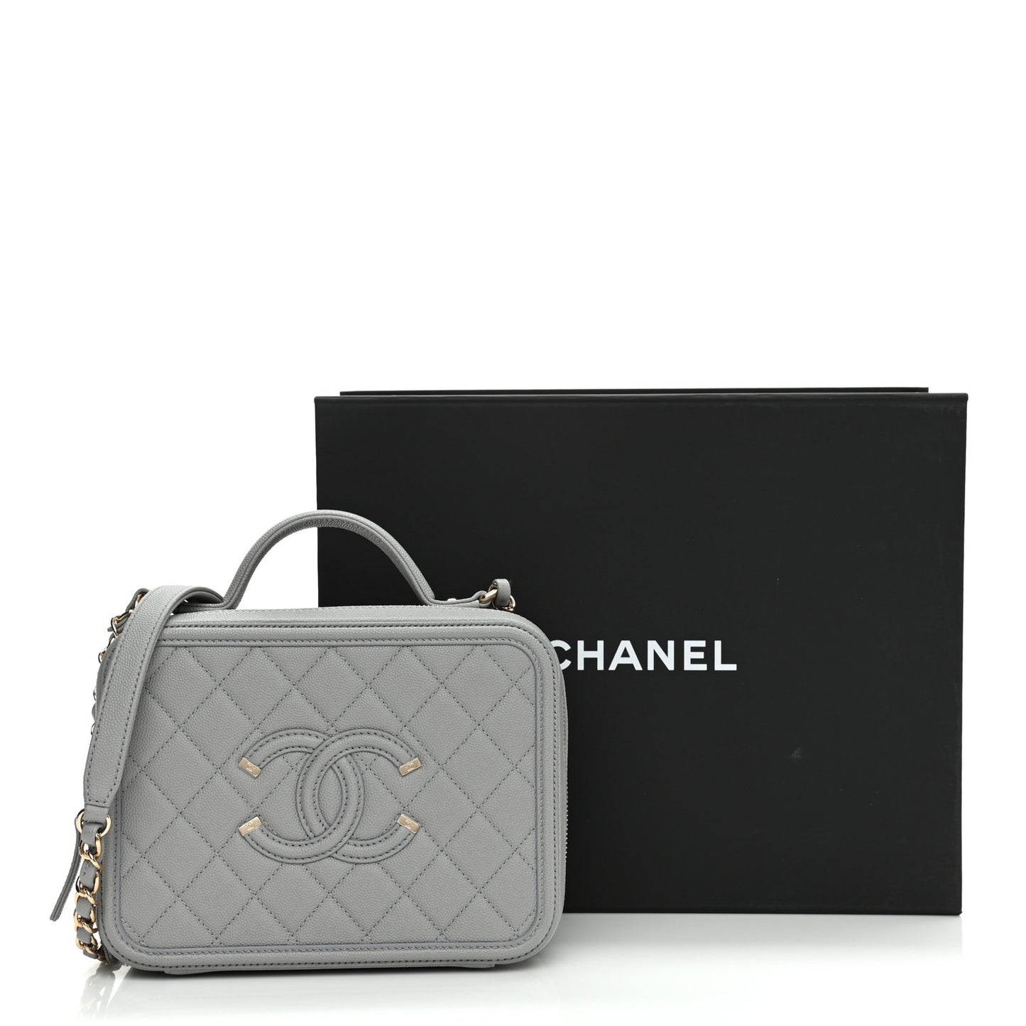 Caviar Quilted Medium CC Filigree Vanity Case Grey