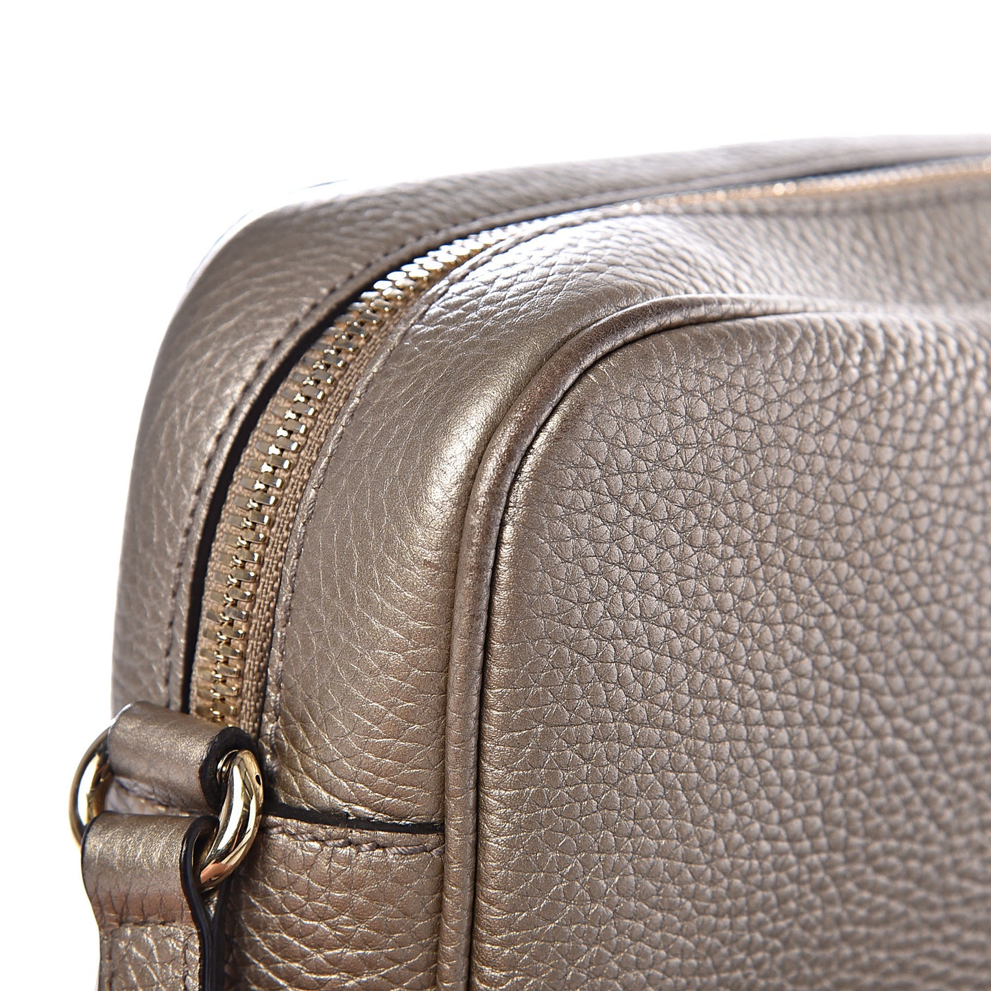 Metallic Pebbled Calfskin Small Soho Disco Bag Golden Beige