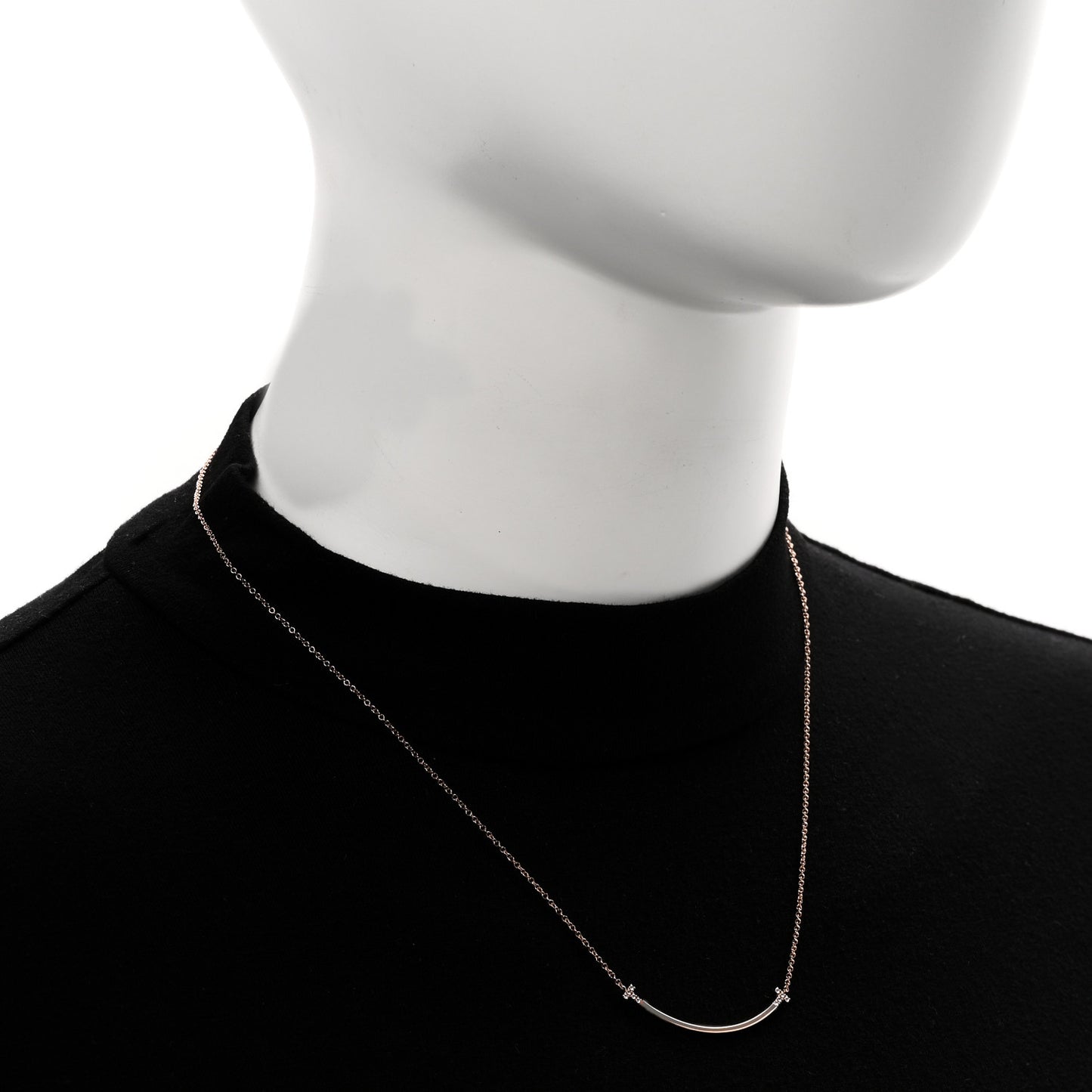 18K Rose Gold Diamond .03ctw Small T Smile Pendant Necklace