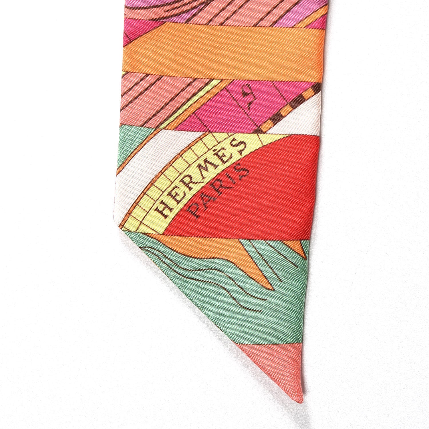 Hermes Silk Astrologie Twilly Rose Corail Vert Fluo 6 of 6