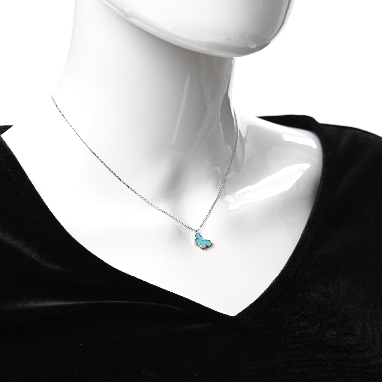 Van Cleef & Arpels 18K White Gold Turquoise Sweet Alhambra Butterfly Pendant Necklace 2 of 6