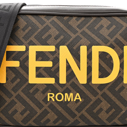 Fendi Shiny Glazed Fabric Vitello Cover FF 1974 Logo Medium Camera Case Tobacco Moro Giallo Ebano 8 of 11