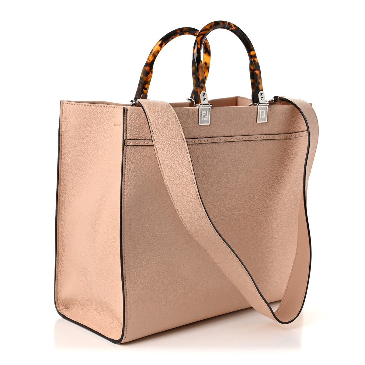 Fendi Vitello Cher Logo Debossed Medium Fendi Sunshine Shopper Tote Light Rose 3 of 10