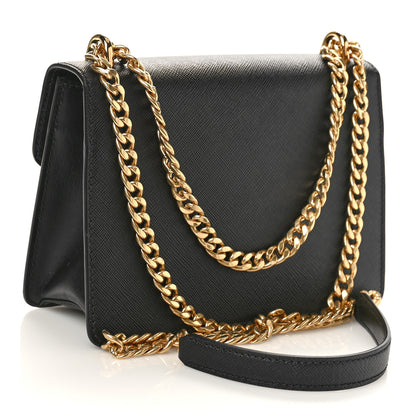 Prada Saffiano Soft Calfskin Metal Triangle Logo Envelope Chain Shoulder Bag Black 2 of 8