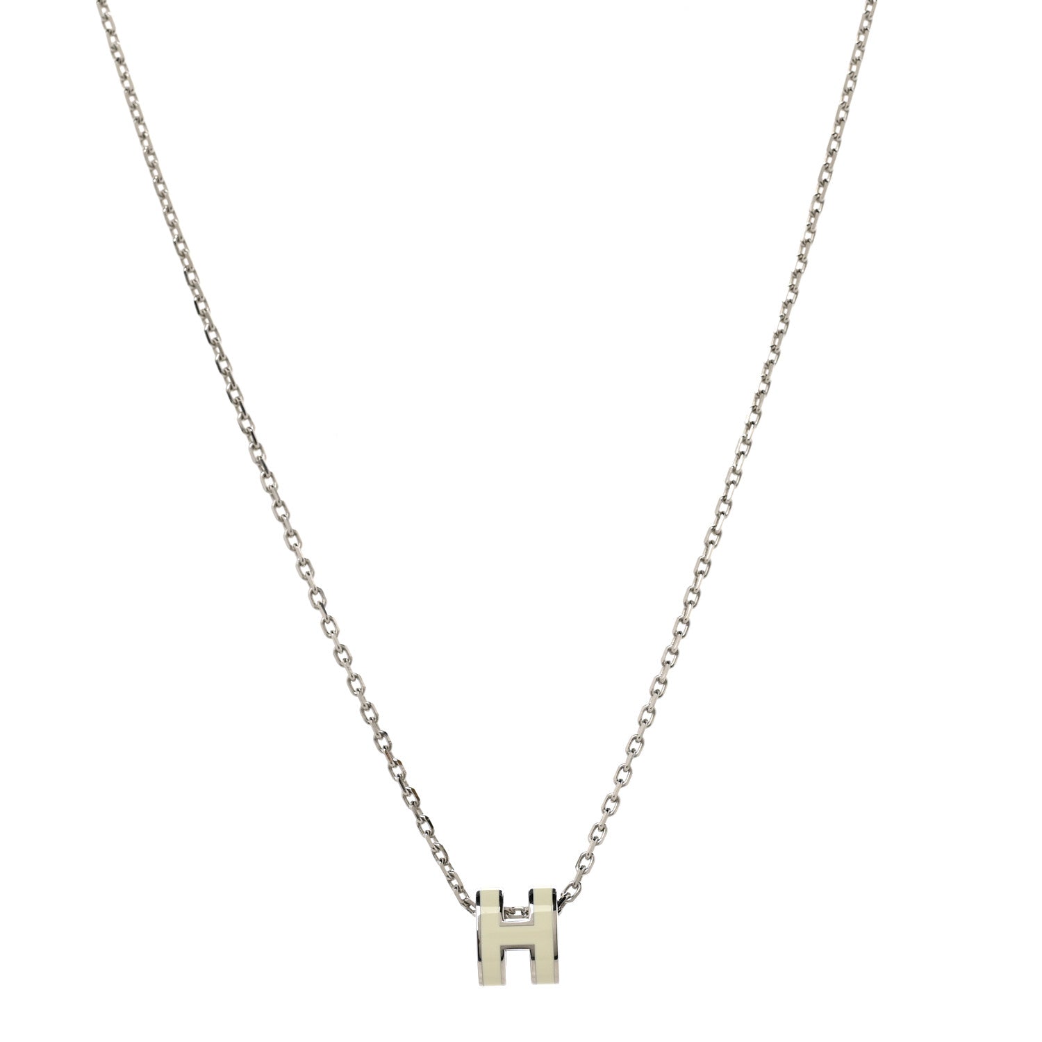 Hermes Lacquered Palladium Mini Pop H Pendant Necklace White 1 of 5
