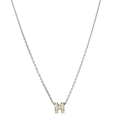 Hermes Lacquered Palladium Mini Pop H Pendant Necklace White 1 of 5
