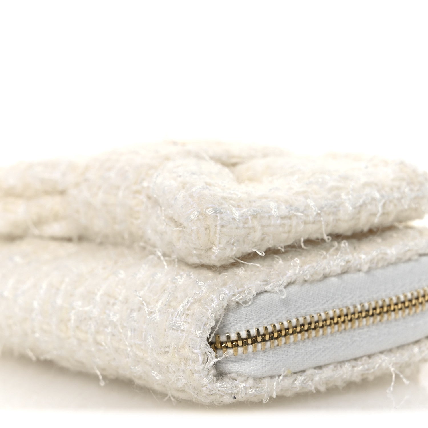 Chanel Tweed Quilted Bow Flap Card Holder On Chain White 10 of 11