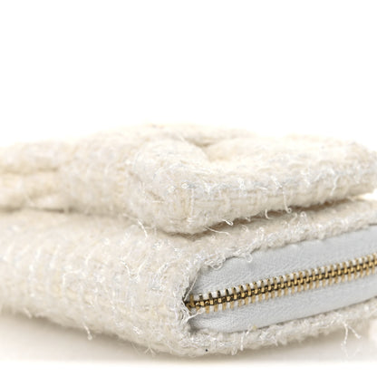 Chanel Tweed Quilted Bow Flap Card Holder On Chain White 10 of 11