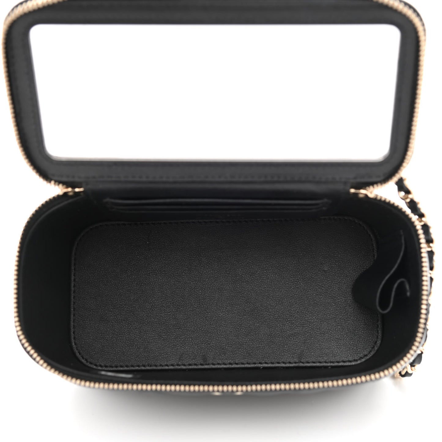 Lambskin Quilted Small Top Handle Vanity Case With Chain Black