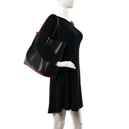 Christian Louboutin Calfskin Crocodile Embossed Spikes Large Cabarock Espresso 2 of 8