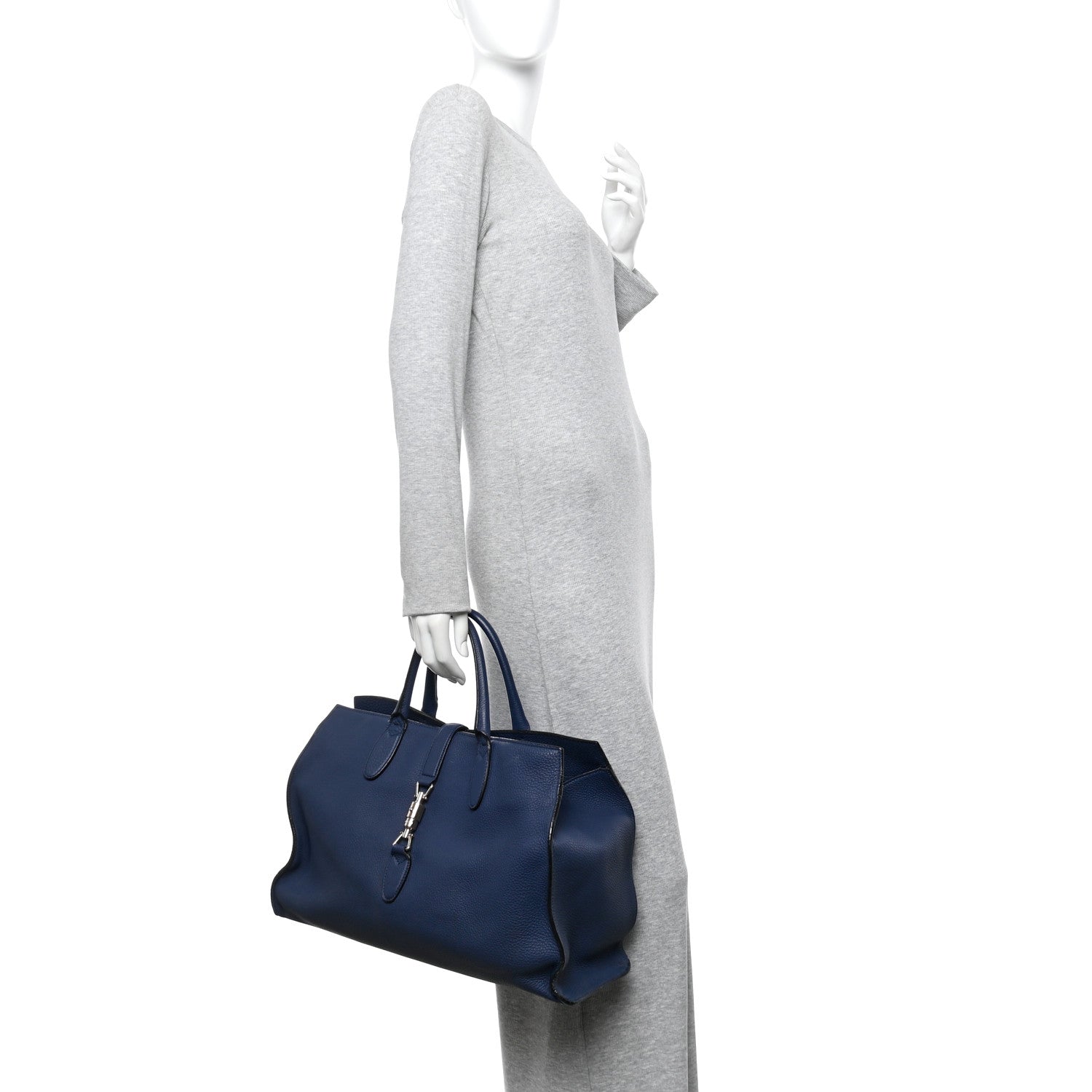 Gucci Soft Calfskin Medium Jackie Top Handle Bag Classic Blue Marine 2 of 10