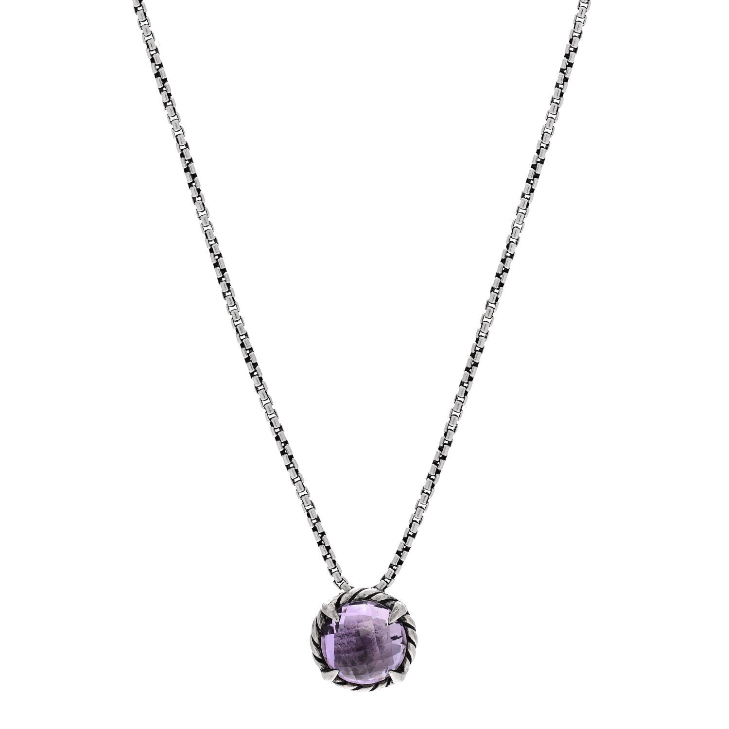 David Yurman Sterling Silver Amethyst 8mm Petite Chatelaine Pendant Necklace 1 of 5