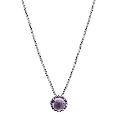 David Yurman Sterling Silver Amethyst 8mm Petite Chatelaine Pendant Necklace 1 of 5