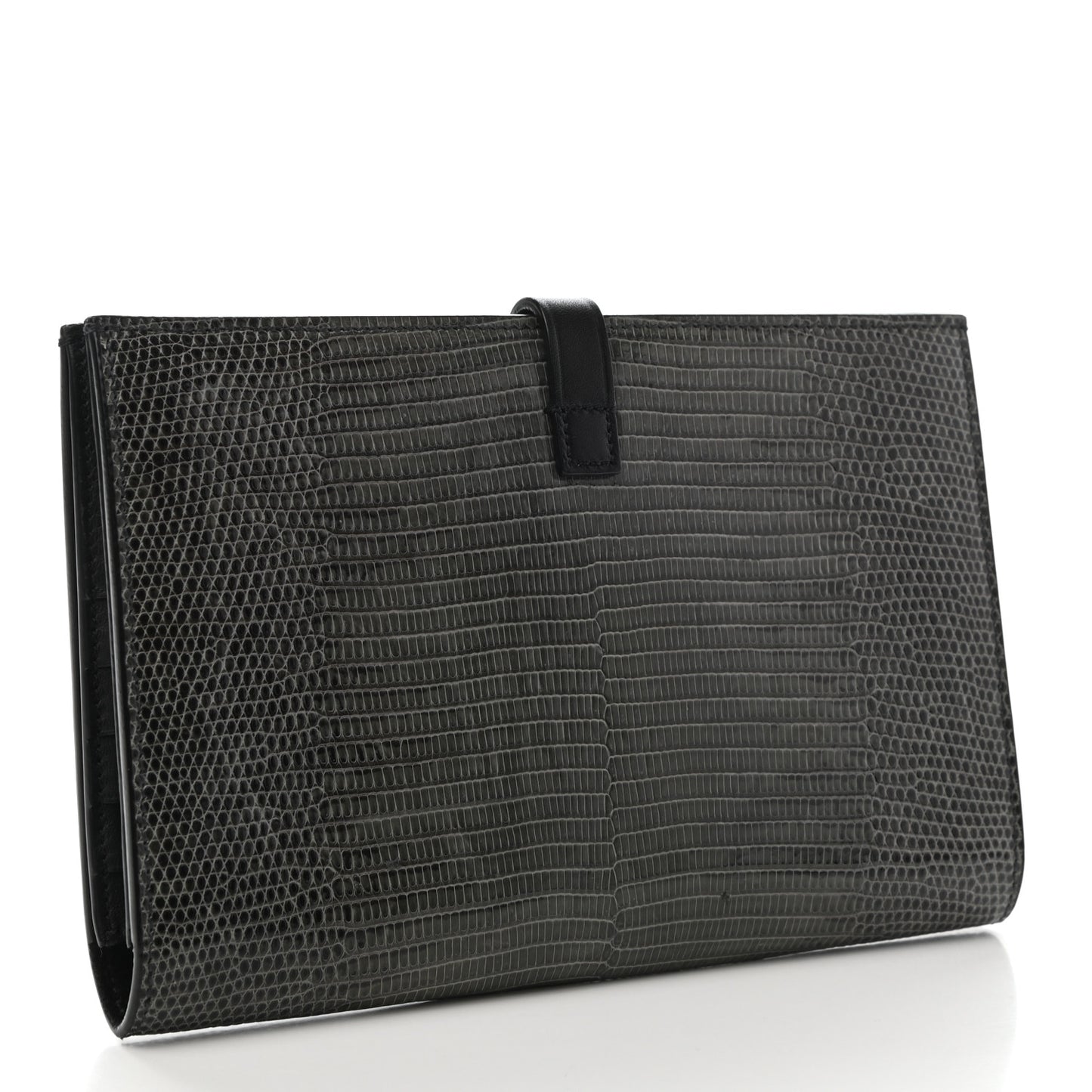 Lizard Calfskin Large Multifunction Strap Wallet Black