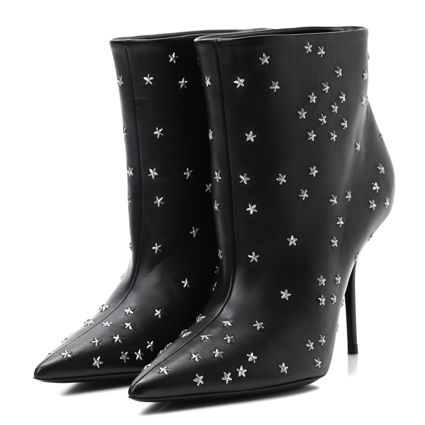 Calfskin Star Studded Ankle Booties 38 Black