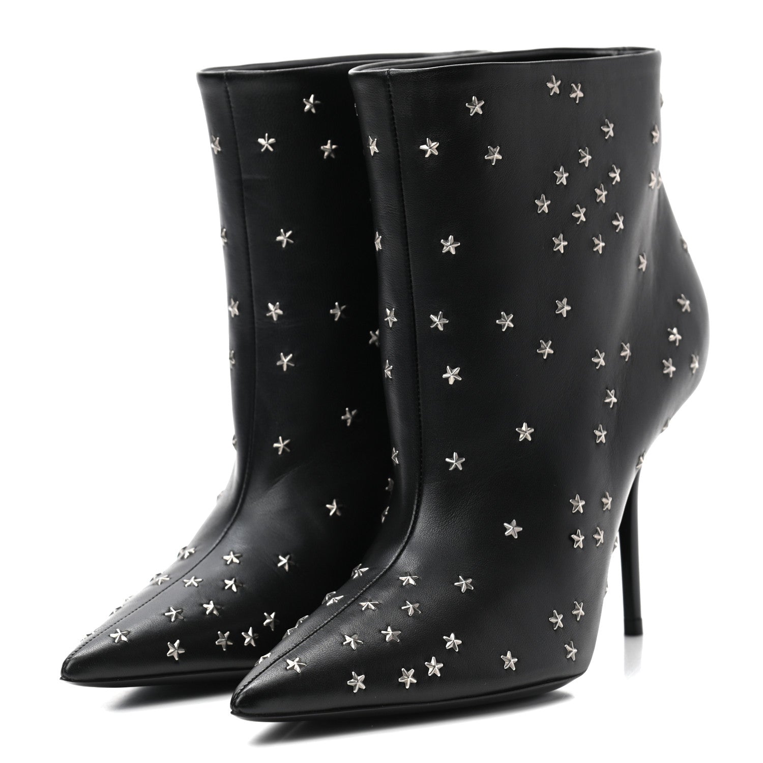 Saint Laurent Calfskin Star Studded Ankle Booties 38 Black 3 of 8