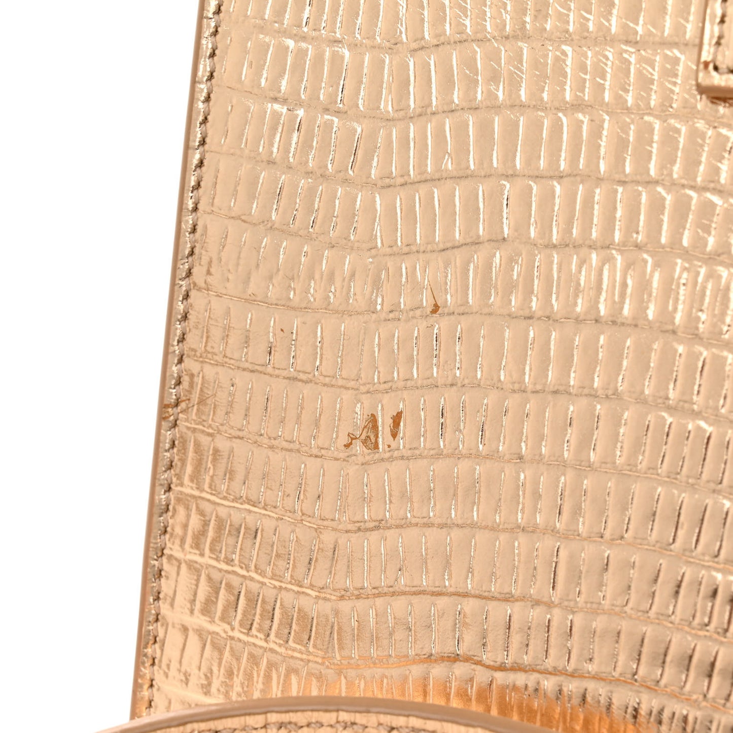 Metallic Calfskin Lizard Embossed Nano Sac De Jour Gold