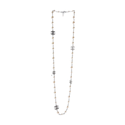 Chanel Crystal Pearl CC Long Necklace Silver 3 of 7