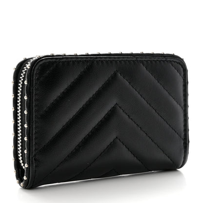 Chanel Lambskin Chevron Quilted Studded Zip Around Coin Purse Black 3 of 8