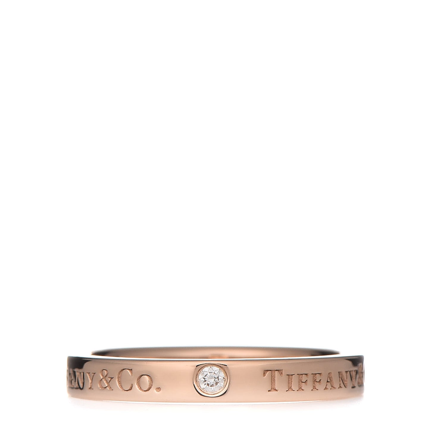 18K Rose Gold Diamond 3mm Logo Band Ring 56 7.75