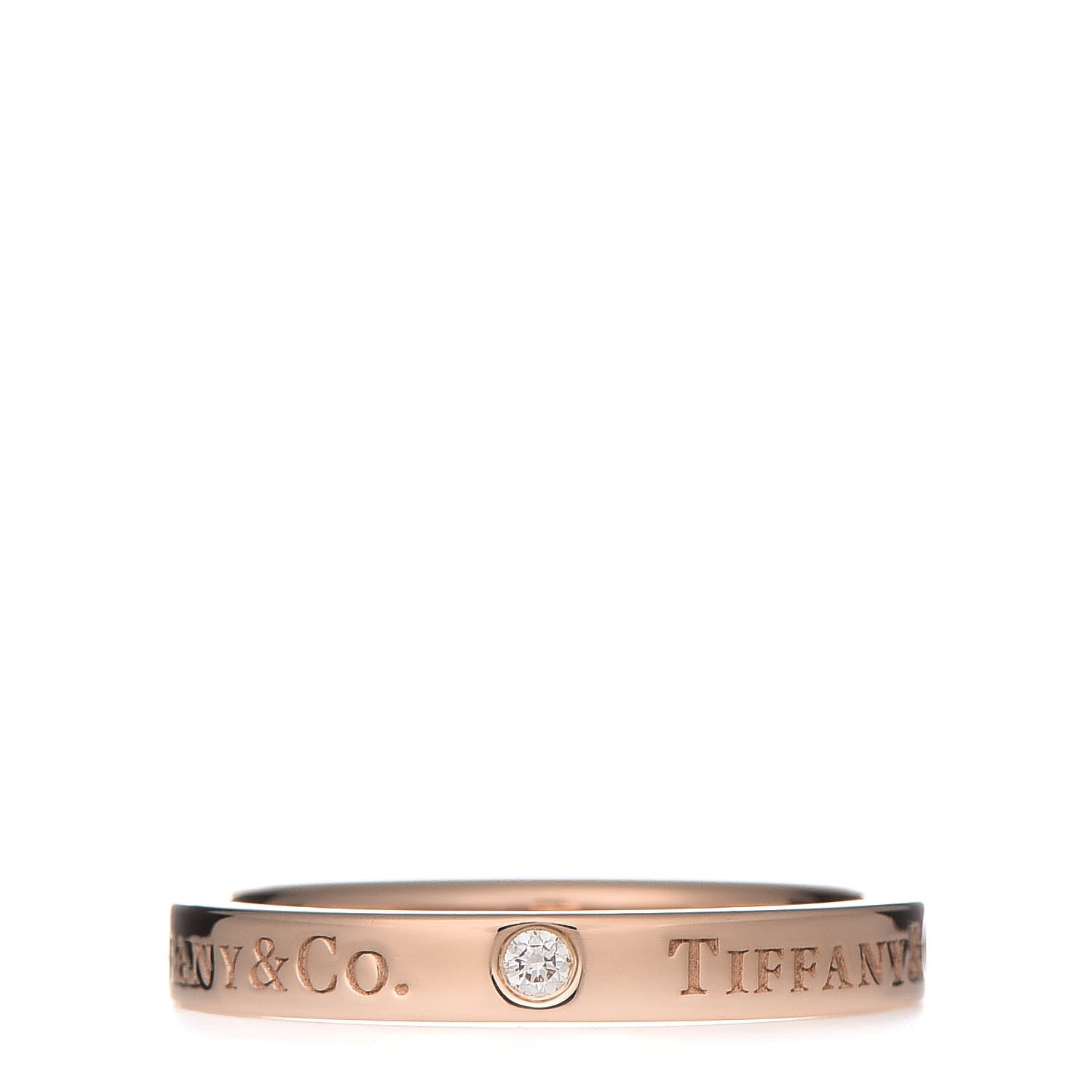 Tiffany 18K Rose Gold Diamond 3mm Logo Band Ring 56 7.75 1 of 5