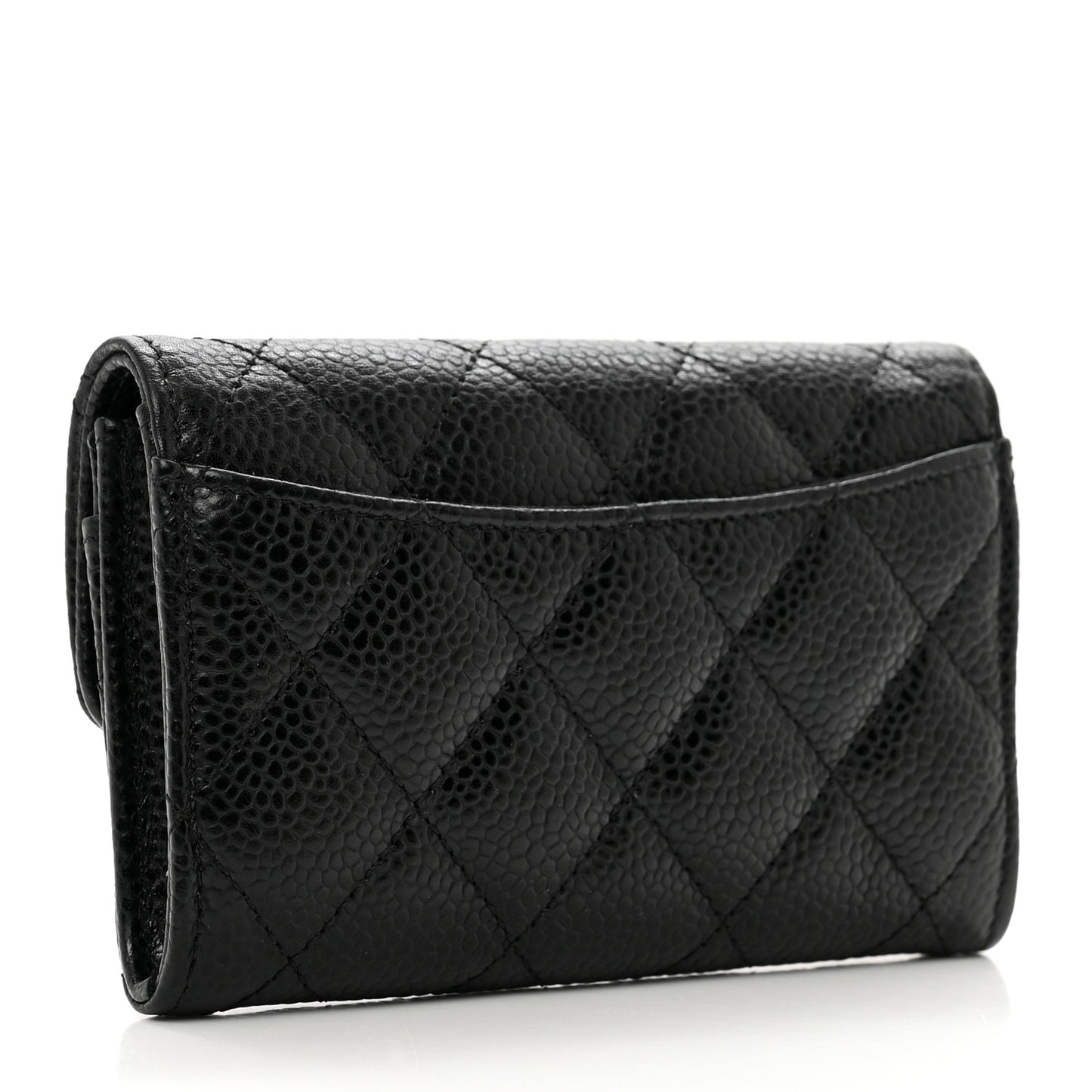 Caviar Quilted Flap Card Holder Wallet Black