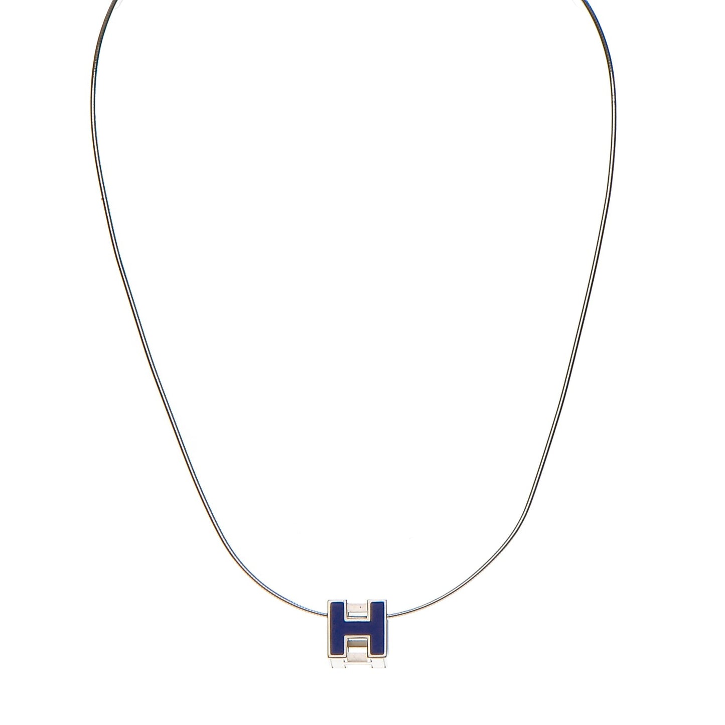 Lacquered Palladium Cage d'H Pendant Necklace Bleu