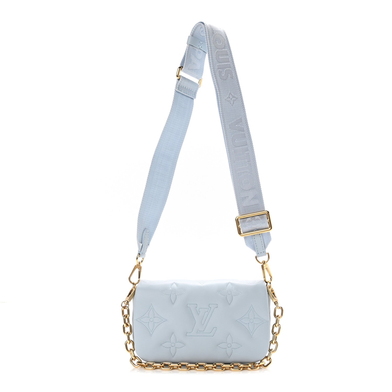 Louis Vuitton Calfskin Bubblegram Wallet On Strap Ice Blue 1 of 11