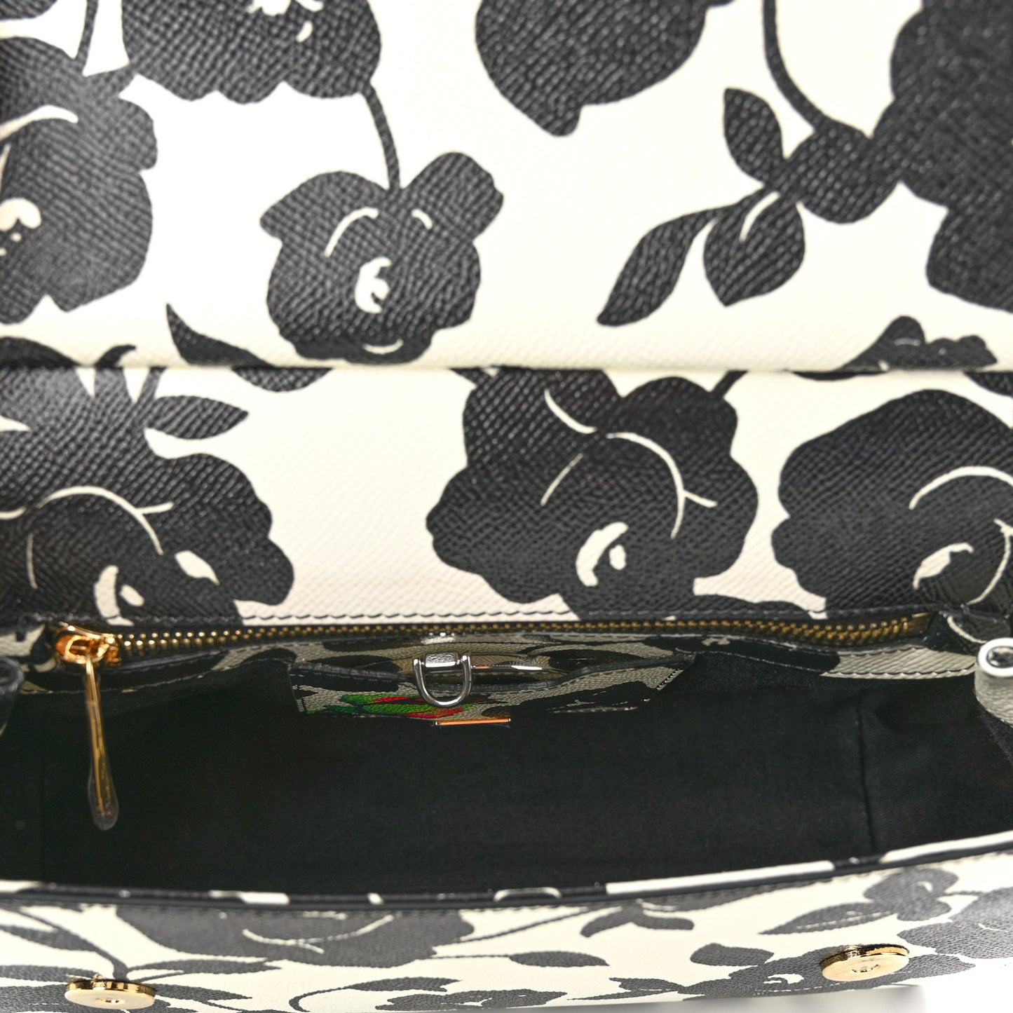 Dauphine Floral Print Medium Miss Sicily Satchel Black White