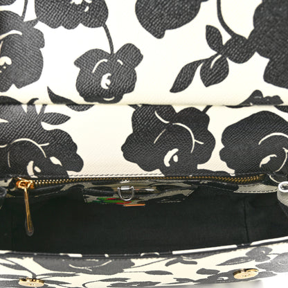 Dolce & Gabbana Dauphine Floral Print Medium Miss Sicily Satchel Black White 5 of 9