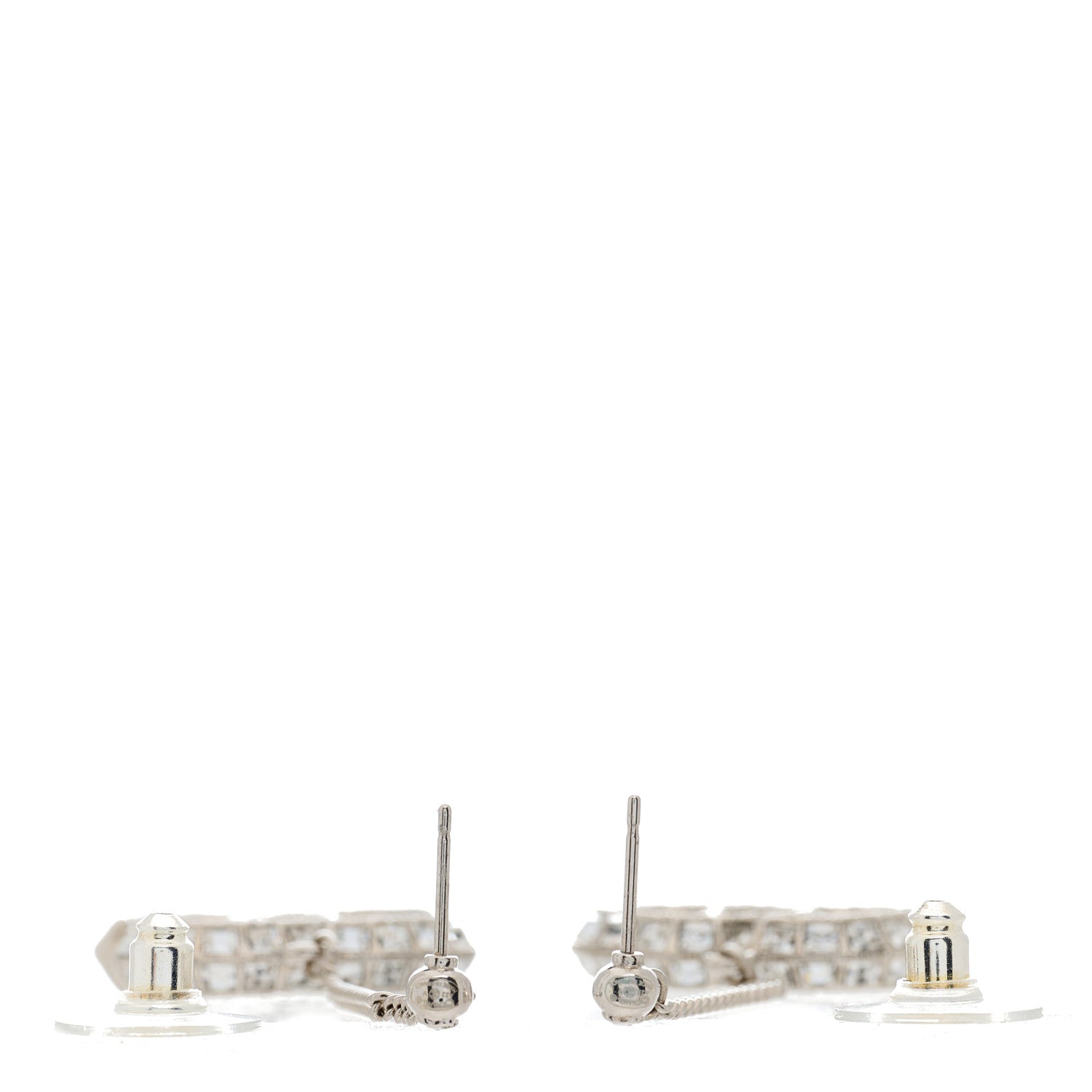 Chanel Baguette Crystal CC Drop Earrings Silver 2 of 3