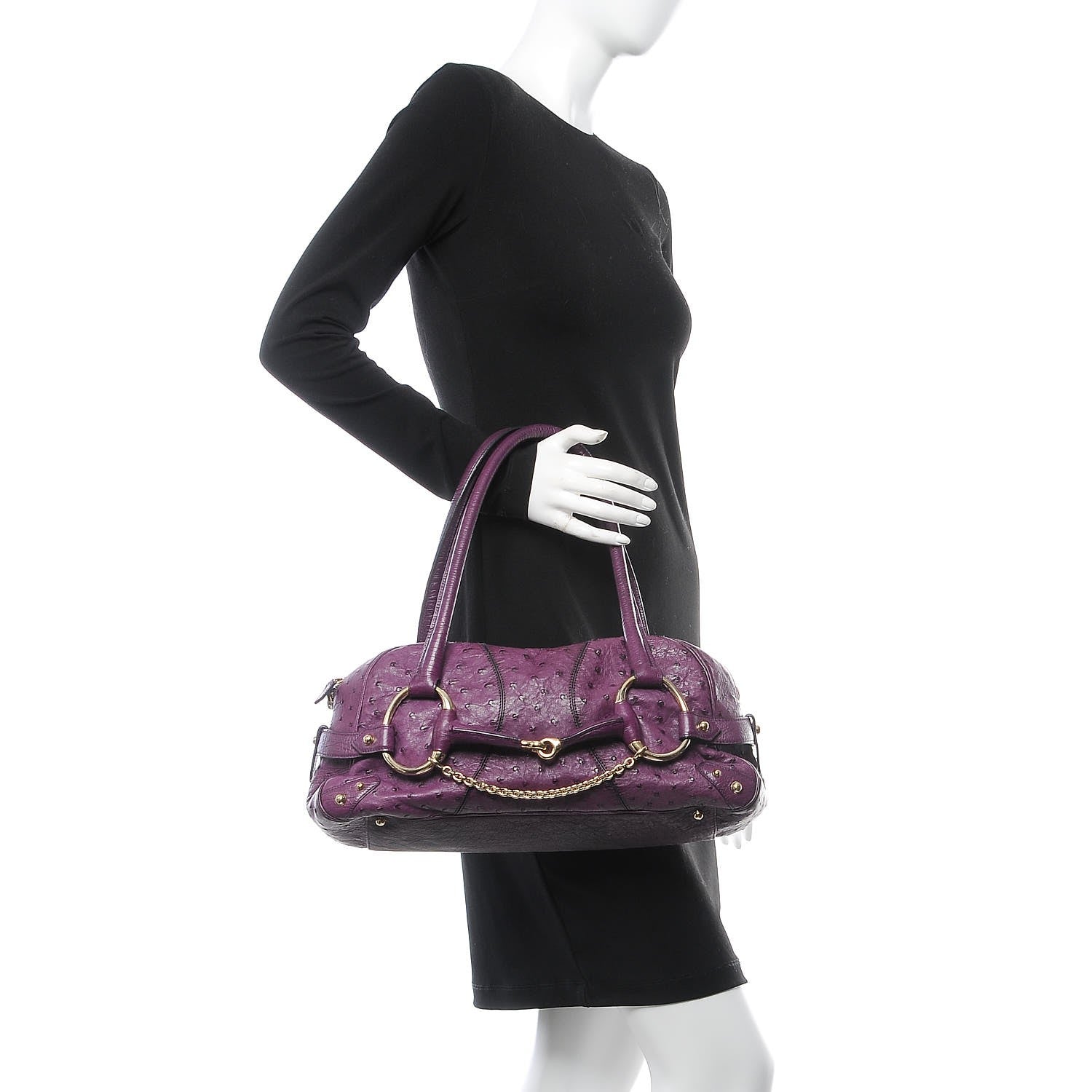 Gucci Ostrich Horsebit Chain Satchel Grape Royal 2 of 10