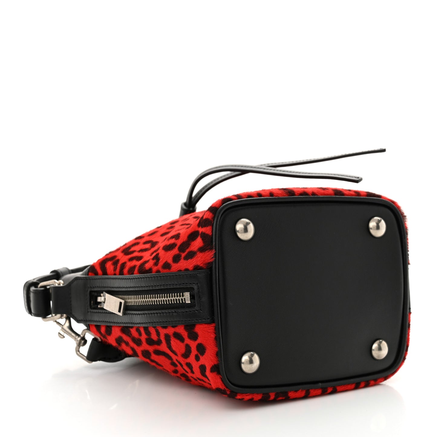 Calf Hair Calfskin Leopard Print Small Emmanuelle Bucket Bag Red